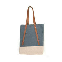 Custom Eco Friendly Jute Tote Bag Handbag with leather handle