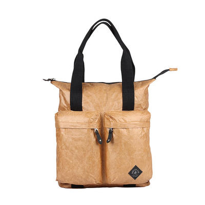 Plain Travel Foldable Waterproof Brown tyvek Paper Carrier zipper tote bag with pocket